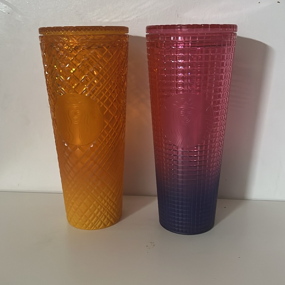 Starbucks Watermelon Pink Purple Gradient Ombre Grid Tumbler & Mango Ombré -24oz